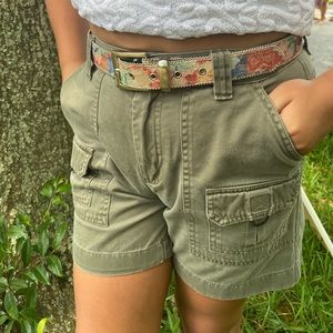 green cargo mini shorts